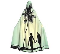 Married Couple Walking On The Beach Print Halloween Role Playing Costume,Medieval Retro Wizard Robe, Adult Hooded Knight Cape For Men And Women