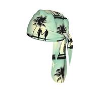Married Couple Walking on The Beach Print Helmet Cap Quick Dry Cycling Skull Wrap Breathable Polyester Adjustable Adult Summer Beanie