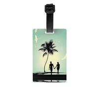 Married Couple Walking on The Beach Print Luggage Tags with Full Back Privacy Cover â€“ Durable PVC ID Labels for Suitcases & Backpacks