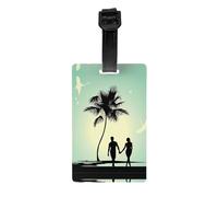 Married Couple Walking on The Beach Print Multi-Use PVC Luggage Tag Versatile ID Holder for Strollers and Bags Practical Travel Accessory