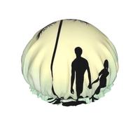 Married Couple Walking on The Beach Print Shower Cap for Women & Men - Reusable Double-Layer Bath Hair Cap with Elastic Strap L