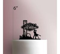 Married in Fabulous Las Vegas Skyline- Acrylic Cake Topper 8 Inch Width/Brown