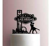Married in Fabulous Las Vegas Skyline Date - Acrylic Cake Topper 6 Inch Width/White