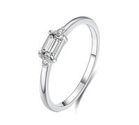 Married Ring, 14K White Gold Rings for Women Elegant with Rectangle Moissanite Size M 1/2