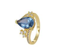 Married Ring, Anillo de Matrimonio para Mujer Gold Teardrop with Blue Topaz 14K Yellow Gold Size L 1/2