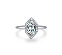 Married Ring, Love Friendship Ring Elegant Geometric Rhombus Design Halo 1ct Marquise Moissanite 14K White Gold Size N 1/2