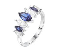 Married Ring, Ring Bands Marquise with Lab Created Sapphire Sterling Silver Size S 1/2
