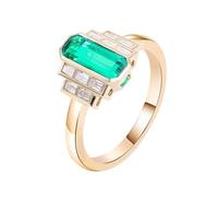 Married Ring, Ring Womens Gold with Rectangle Created Emerald 2ct and Moissanite 18K Yellow Gold Size I 1/2