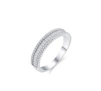 Married Ring, Women's Engagement Ring Elegant Row Design with Rectangular Round Moissanite 18K White Gold Size S 1/2
