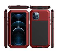 Marrkey for iPhone 12 Case, 360 Full Body Protective Heavy Duty Shockproof Tough Armour Aluminum Alloy Metal Case with Silicone Built-in Screen Protector for Apple iPhone 12 Pro 6.1 Inch - Red