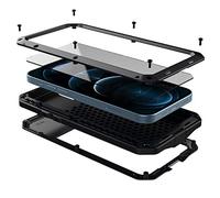 Marrkey for iPhone 12 Case,Full Body Protective Cover Heavy Duty Shockproof Tough Armour Aluminum Alloy Metal Case with Silicone Built-in Screen Protector for Apple iPhone 12 Pro 6.1 Inch - Black