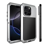 Marrkey for iPhone 16 Plus Metal Case 6.7",Heavy Duty Shockproof Aluminum Alloy Tough Armour Military Phone Case,360 Full Body Protective Cover with Silicone Built-in Screen Protector -Silver