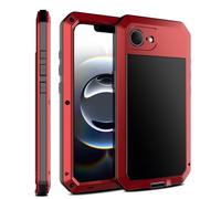Marrkey for iPhone 16E Metal Case 6.1",Heavy Duty Shockproof Aluminum Alloy Tough Armour Military Grade Phone Case,360 Full Body Protective Cover with Silicone Built-in Screen Protector -Red