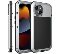 Marrkey iPhone 15 Plus Case, 360 Full Body Protective Cover Heavy Duty Shockproof [Tough Armour] Aluminum Alloy Metal Case with Silicone Built-in Screen Protector for iPhone 15 Plus 6.7 Inch - Silver