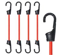 MARRTEUM 12-Inch Bungee Cords with Hooks Red Elastic Rope Straps for Camping, Bike, Folding Wagon, Trunk etc. [4PCS, Plastic-clad Steel Hook]