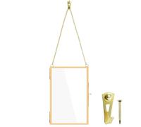 MARRTEUM Pressed Flower Frames with Hanger, 4 x 6 Inch Wall Double Glass Floating Hanging Picture Photo Frame with Metal Chain for Wall Decor and Display, Hanging Picture or Artwork (Gold)