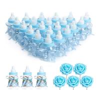 Marry Acting 24pcs 3.5 Inch Feeding Bottle Candy Box with 5 Pcs Artificial Flower Rose for Baby Shower Favor Gift Decoration (Blue)