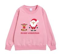 Marry Christmas Kids Sweatshirt Santa Deer Long Sleeves Winter Sport Sweaters Solid Color Casual Loose Tops Soft Warm Comfy Loose Fit Pullover Sweatshirts Boys Girls Winter Clothes (3-4 Years) Pink