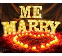 Marry ME Led Light Up Letters Proposal Decorations Will You Marry Me Sign I Love U Sign 2000pcs Rose Petals 24pcs Romantic Cute Love Candles for Romantic Proposal Engagement Sign Wedding Party