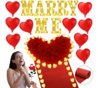 Marry Me Light Up Letters Proposal Decorations Marry Me Sign 24 LED Candles 2000 Rose Petals 10 Foil Balloon 10ft Carpet Runner Rose Ring Box for Valentine's Day Wedding Proposal Engagement (Warm)