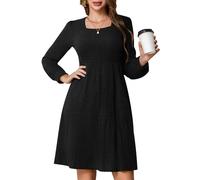 MarryUP Womens Square Neck Long Sleeve Fall Dresses Casual Babydoll Sweater Dress Mini Wedding Guest Dresses with Pockets, 01-black, L