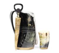 Mars Exports Unique Viking Drinking Horn Mug Set with Cool Shot Glass & Opener for Beer, Whiskey, ale. Ox Horn Cup, 16-20 oz for Men & Women- Ideal for Christmas, Birthday, Occasions and Home Decor.