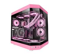 Mars Gaming MC-3T, Custom ATX Gaming Case, Triple Window Continuous Tempered Glass, Full Liquid Cooling Support, Dual Side Camera, 3x Vertical PCI Slots, USB-C and USB 3.0, Pink