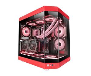 Mars Gaming MC-3T, Custom ATX Gaming Case, Triple Window Continuous Tempered Glass, Full Liquid Cooling Support, Dual Side Camera, 3x Vertical PCI Slots, USB-C and USB 3.0, Red