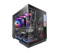 Mars Gaming MC-MIRAGE, Gaming Case ATX, 7.2” Customizable LCD IPS Display, Continuous Tempered Glass Front and Side, Dual Chamber Structure, Liquid Cooling Support up to 360mm, Black