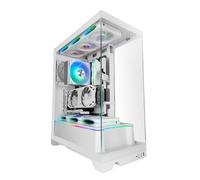 Mars Gaming MC-PRISMA, Gaming Case ATX, Triple Continuous Frameless Tempered Glass, Side and Front ARGB Lighting, Dual Chamber, Liquid Cooling Support up to 360mm, White