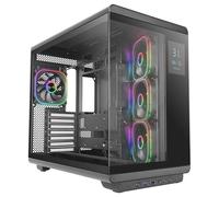 Mars Gaming MC-REVPRO, ATX PC Case, 4.3" LCD Display, Continuous Tempered Glass, 4 PWM ARGB Fans, Liquid Cooling up to 360mm, Compatible with Back-Connect Motherboards, USB-C, Black