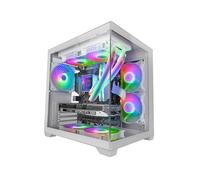 MARS GAMING MC-VIEW2, MicroATX Gaming Case, Dual Frameless Tempered Glass, 1x 120mm FRGB Rear Fan, Liquid Cooling Support up to 240mm, Dual-Chamber Structure, White