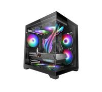 MARS GAMING MC-VIEW2, MicroATX Gaming Case, Dual Frameless Tempered Glass, 1x 120mm FRGB Rear Fan, Liquid Cooling Support up to 240mm, Dual-Chamber Structure, Black
