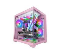 MARS GAMING MC-VIEW2, MicroATX Gaming Case, Dual Frameless Tempered Glass, 1x 120mm FRGB Rear Fan, Liquid Cooling Support up to 240mm, Dual-Chamber Structure, Pink