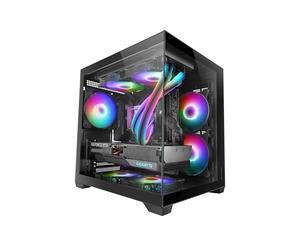 MARS GAMING MC-VIEW2, MicroATX Gaming Case, Dual Frameless Tempered Glass, 1x 120mm FRGB Rear Fan, Liquid Cooling Support up to 240mm, Dual-Chamber Structure, Black