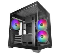 Mars Gaming MC-VIEW3, MicroATX PC Case, Panoramic Tempered Glass, 3x 120mm ARGB Fans, Dual Chamber, Liquid Cooling Support up to 240mm, Compact Mini-Tower with USB-C, Black
