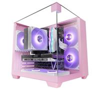 MARS GAMING MC-VISIONM, Compact MicroATX Gaming Case, Triple Tempered Glass, Dual-Chamber Structure, Liquid Cooling Support up to 240mm, Mini-Tower PC with Large Internal Capacity, Pink