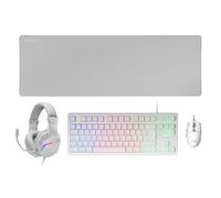 Mars Gaming MCP-RGB3, French Layout, Pack RGB Fixed Keyboard, Flow 3200 DPI Mouse, Over-Ear Headset, XXL Mouse Pad, White