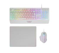Mars Gaming MCP124, Spanish Layout, Gaming Combo 3-in-1, Ergonomic H-Mech LED RGB Keyboard, RGB Mouse 3200DPI HUANO Switches, Nanotextile Mousepad 360x260mm, Multiplatform Compatibility, White