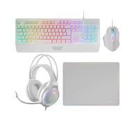 Mars Gaming MCP124PRO, French, Gaming Combo 4in1, RGB H-Mech Keyboard with Wrist Rest, RGB Mouse 3200DPI and HUANO Switches, FRGB Headset, Nanotextile Mousepad 36x26cm, Multiplatform, White
