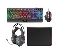Mars Gaming MCP124PRO, Spanish, Gaming Combo 4in1, RGB H-Mech Keyboard with Wrist Rest, RGB Mouse 3200DPI and HUANO Switches, FRGB Headset, Nanotextile Mousepad 36x26cm, Multiplatform, Black
