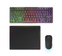 Mars Gaming MCPWTKL, Wireless Gaming Combo, DualPro Link 2.4GPRO Technology, TKL FRGB Rainbow Keyboard + RGB 3200DPI Mouse with HUANO Switches + Non-Slip Mouse Pad 360x260mm, Black, Spanish