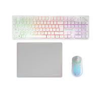 Mars Gaming MCPWX, English US, Wireless Gaming Combo, DualPro Link 2.4GPRO Technology, Full FRGB Keyboard with Multimedia Control + RGB 3200DPI Mouse + Non-Slip Mouse Pad 360x260mm, White