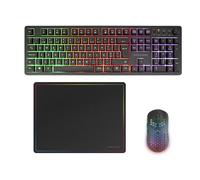 Mars Gaming MCPWX, Portuguese, Wireless Gaming Combo, DualPro Link 2.4GPRO Technology, Full FRGB Keyboard with Multimedia Control + RGB 3200DPI Mouse + Non-Slip Mouse Pad 360x260mm, Black