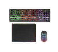 Mars Gaming MCPWX, Spanish, Wireless Gaming Combo, DualPro Link 2.4GPRO Technology, Full FRGB Keyboard with Multimedia Control + RGB 3200DPI Mouse + Non-Slip Mouse Pad 360x260mm, Black