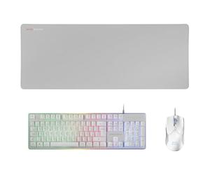 Mars Gaming MCPX, Spanish Layout, 3-in-1 Gaming Combo with H-MECH Backlit Keyboard, Ultralight 10000 DPI Mouse with Software and XXL Mouse Pad, Compatible with PC, PS4, PS5, Xbox, White