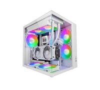 Mars Gaming MCV-ONE, ATX Gaming Case, Dual Continuous Tempered Glass, 12cm Rear FRGB Fan, Dual-Chamber Structure, Compact Mid-Tower PC, Liquid Cooling Support up to 240mm, White