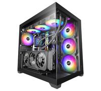 Mars Gaming MCV5, ATX PC Case, Panoramic Tempered Glass, 4x 120mm ARGB Fans, 7 Horizontal PCI Slots + 2 Vertical PCI Slots, Compatible with Reverse Connector Motherboards, USB-C, Black