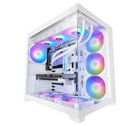 Mars Gaming MCV5, ATX PC Case, Panoramic Tempered Glass, 4x 120mm ARGB Fans, 7 Horizontal PCI Slots + 2 Vertical PCI Slots, Compatible with Reverse Connector Motherboards, USB-C, White