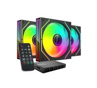 MARS GAMING MF-3DPROKIT, 3x 120mm PWM Fan Kit, 3D Infinity Mirror ARGB Lighting, PWM Control System, FDB Bearings, Remote Control and HUB with 10 Ports, Full ARGB Compatibility, Black